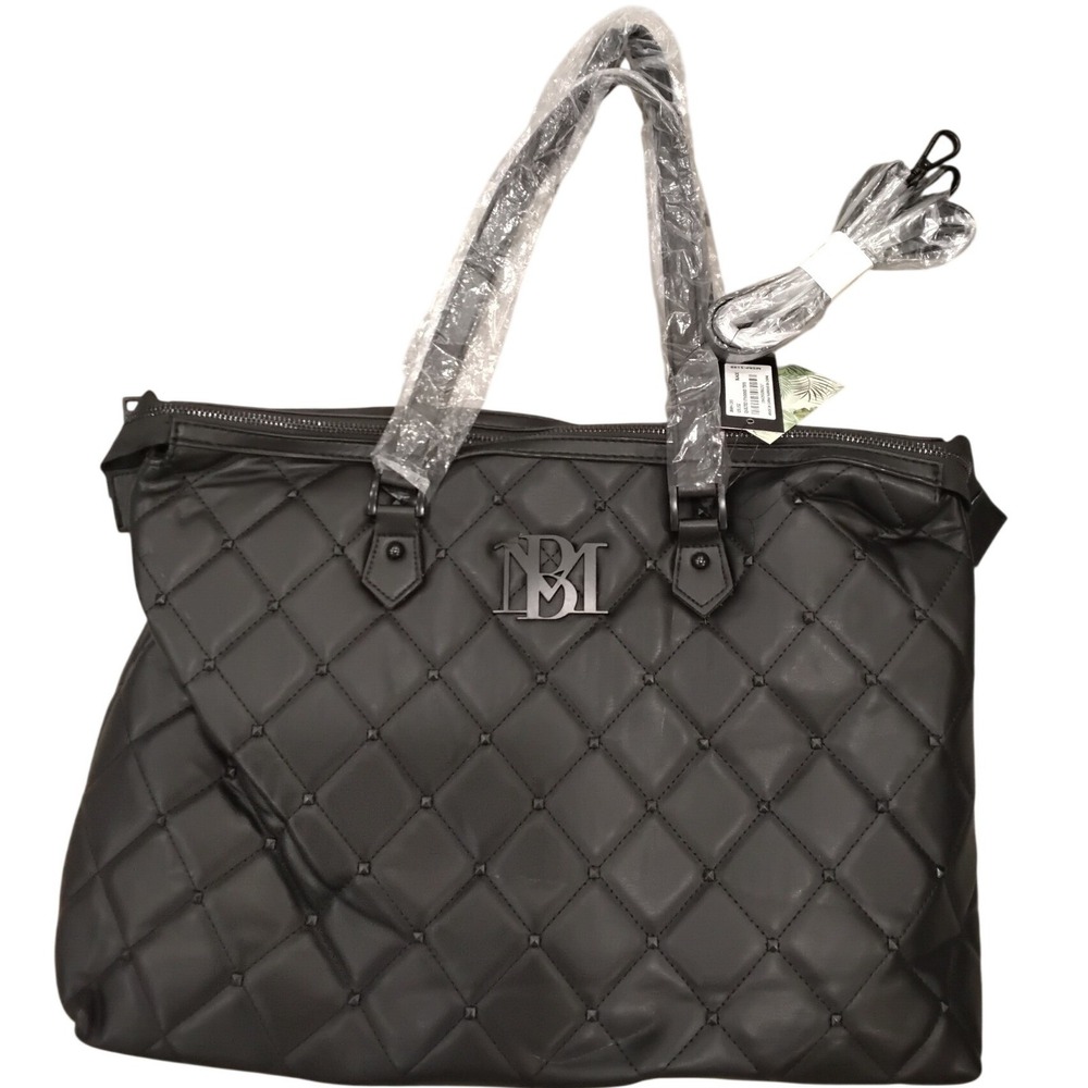 Badgley Mischka Quilted Studded Tote Black BMH-103 Large Shoulder Bag NWT